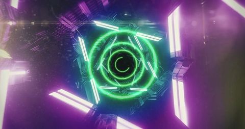 Abstract Neon Loop with Green Circular Lights and Spin Effect - Download Free Stock Images Pikwizard.com