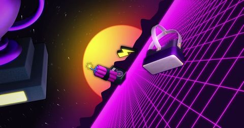 Retro Futuristic Gaming Theme with Sunset and Grid