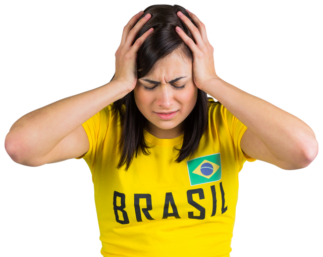 Upset Female Football Fan in Brasil Tshirt Reacting to Loss, Transparent Background - Download Free Stock Videos Pikwizard.com