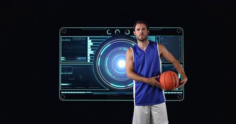 Basketball Player with Futuristic Sports Technology Interface Background