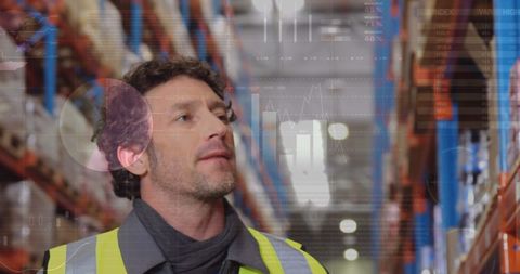 Warehouse Worker Analyzing Data Overlay in Modern Facility - Download Free Stock Images Pikwizard.com