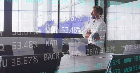 Businessman Analyzing Stock Data on Digital Interface