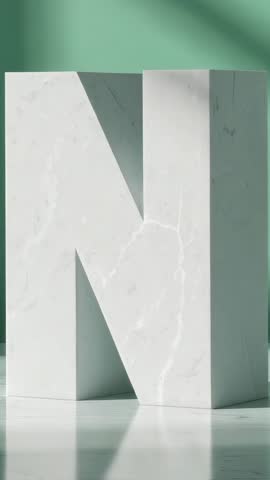 Rotating Marble Letter N Sculpture on Mint Green Backdrop for Minimal Branding