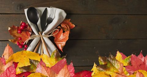 Autumn Thanksgiving Table Setting with Colorful Leaves - Download Free Stock Images Pikwizard.com