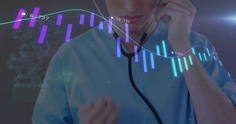 Doctor Using Stethoscope with Holographic Medical Data Display