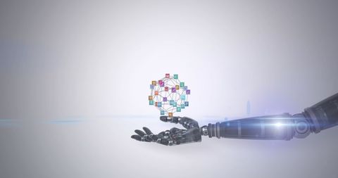 Futuristic Robotic Hand Holding Network of Media Icons - Download Free Stock Images Pikwizard.com