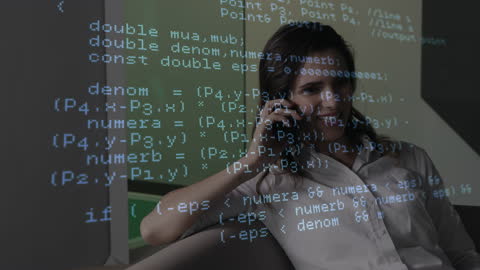 Woman on Smartphone with Code Overlay Related to Networking
