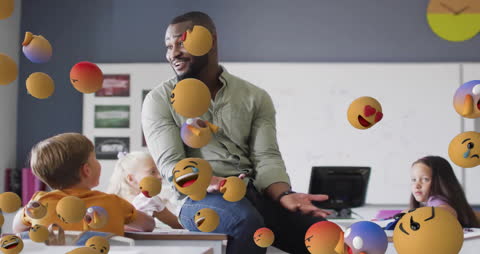 Diverse Classroom with Teacher Interaction and Emoji Animation