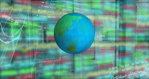 Digitally Generated Rotating Globe with Financial Graphics - Download Free Stock Images Pikwizard.com