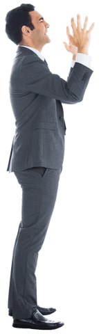 Stressed Businessman Standing with Raised Arms Transparent Background