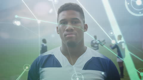 Rugby Player with Futuristic Network Elements