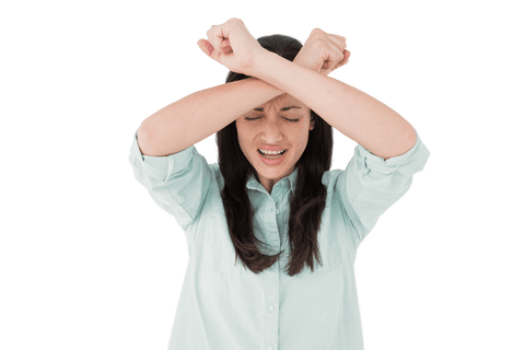 Focused caucasian woman crossing arms on transparent background