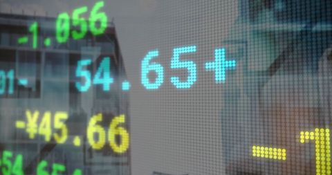 Stock Market Data Projection Over Modern High-Rise Buildings - Download Free Stock Images Pikwizard.com