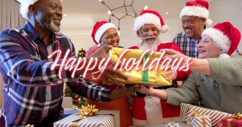 Senior Friends Celebrating Christmas with Gift Exchange