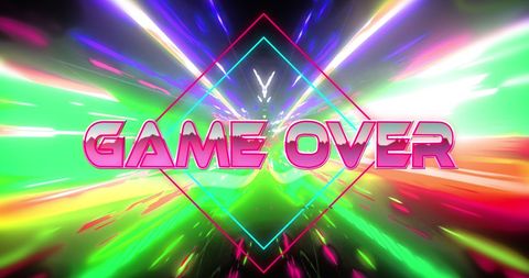 Vibrant futuristic game over display