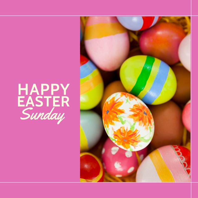 Colorful Easter Eggs on Pink Background with Happy Easter Sunday Text - Download Free Stock Templates Pikwizard.com