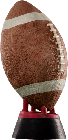 Transparent close-up of american football on kickoff tee