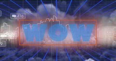 Digital World: Wow Text Overlay on Urban Cityscape - Download Free Stock Images Pikwizard.com