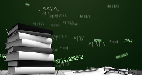 Stack of Books with Glasses and Math Symbols on Green Chalkboard - Download Free Stock Images Pikwizard.com