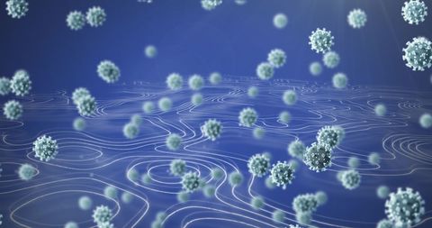 3D Coronavirus Cells Over Blue Digital Background - Download Free Stock Images Pikwizard.com