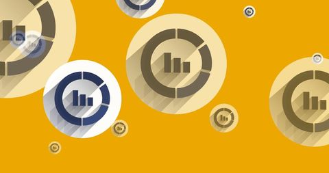 Digital Interface with Interactive Statistics Icons on Yellow