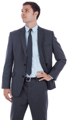 Confident Businessman in Grey Suit with Transparent Background