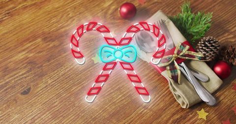 Festive Christmas Table Setting with Candy Cane Illustration