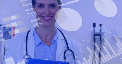 Confident Female Doctor Standing with Clipboard