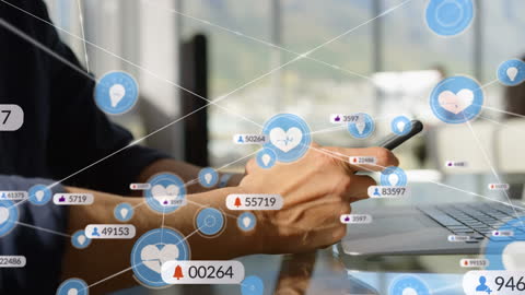 Hands of Man Using Smartphone with Social Media Connections