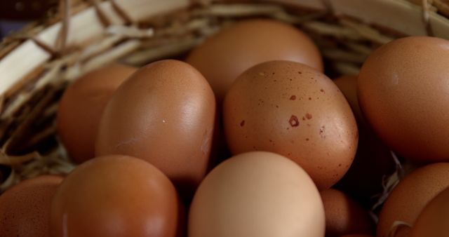 Close-up of eggs in wicker basket at supermarket 4k