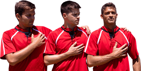 Transparent Image of Sportsmen Holding Badges over Heart