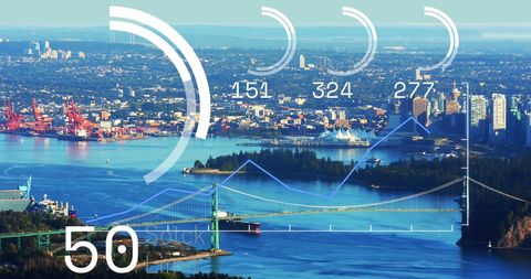 Digital Interface Concept Overlaying Modern Cityscape