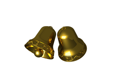 Golden christmas bells isolated transparent background