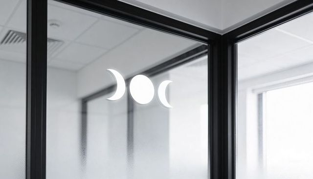 Triple moon decal on frosted glass office partition minimalist modern lunar symbol