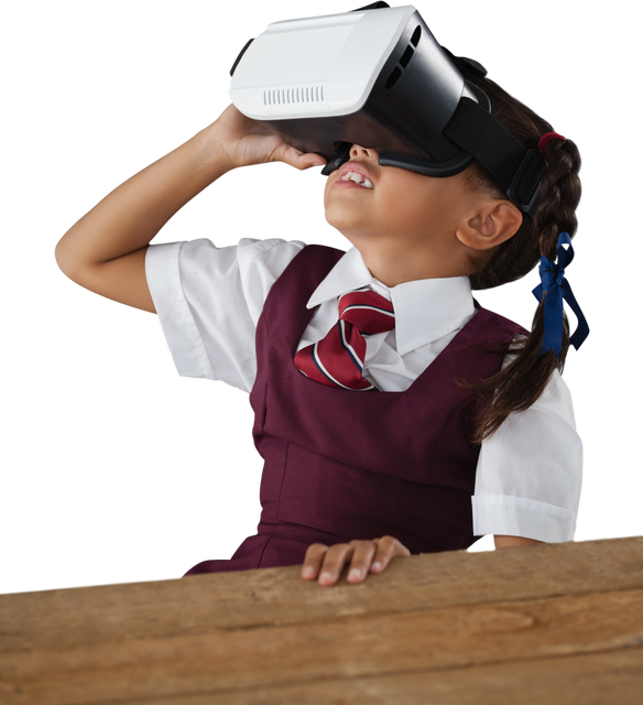 Young Schoolgirl Using VR Headset at Desk, Isolated on Transparent Background - Download Free Stock Videos Pikwizard.com