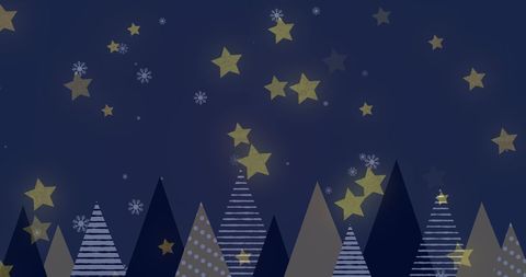 Starry Christmas Night Landscape with Trees and Snowflakes
