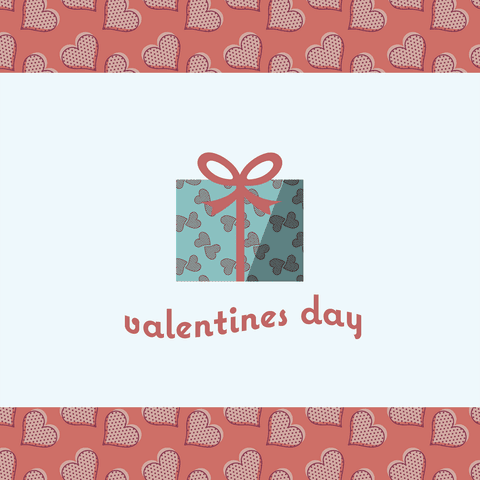 Transparent valentine’s day card with heart motif and gift illustration