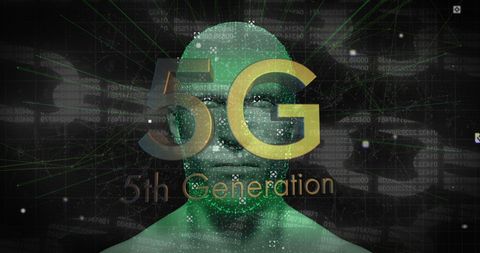 5g technology abstract concept with digital human and matrix code