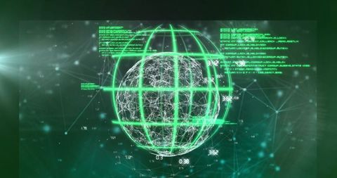 Futuristic neon green wireframe globe exuding digital connectivity