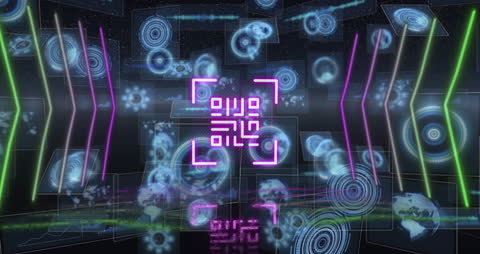 Futuristic Digital Interface with QR Code and Data Elements