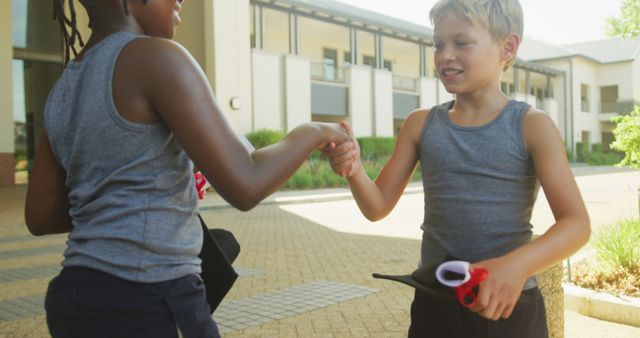 Children Shaking Hands Outside in Summer - Download Free Stock Images Pikwizard.com