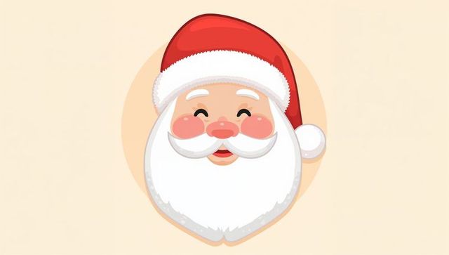 Smiling santa claus portrait with red hat and fluffy white beard cartoon illustration