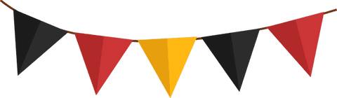 Transparent banner with black, red, yellow pennants on white background