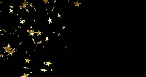Falling golden stars on black background delighting scene