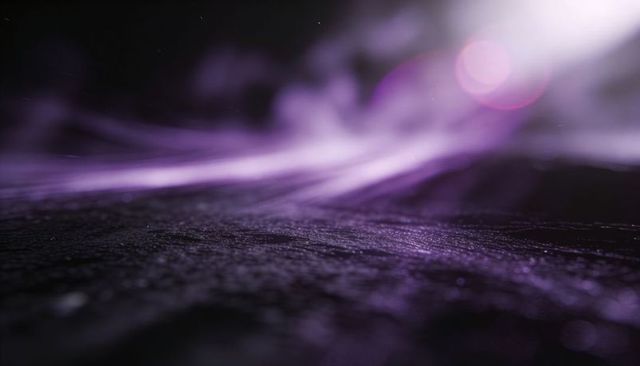 Glowing violet streaks on textured macro surface with soft lens flare and bokeh