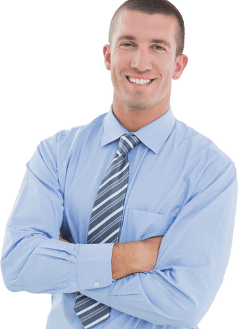 Smiling Businessman with Arms Crossed on Transparent Background