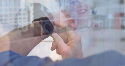 Man Using Smartwatch Interacting With Diverse World of Children