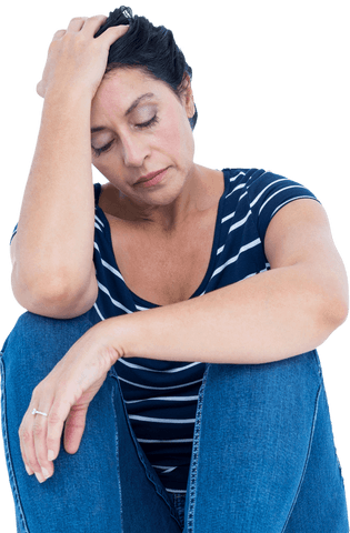 Transparent Worried Woman Sitting Thoughtfully Hand on Head