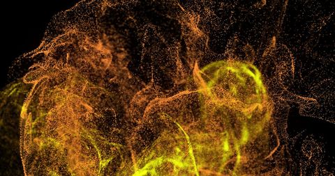 Dynamic Orange and Yellow Particle Motion on Black Background