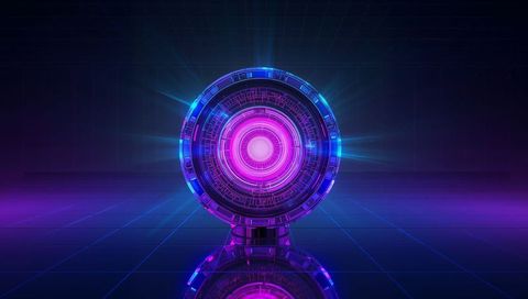 Neon Cyber Core Portal emitting Pulsing Magenta Energy with Futuristic Circuit Halo